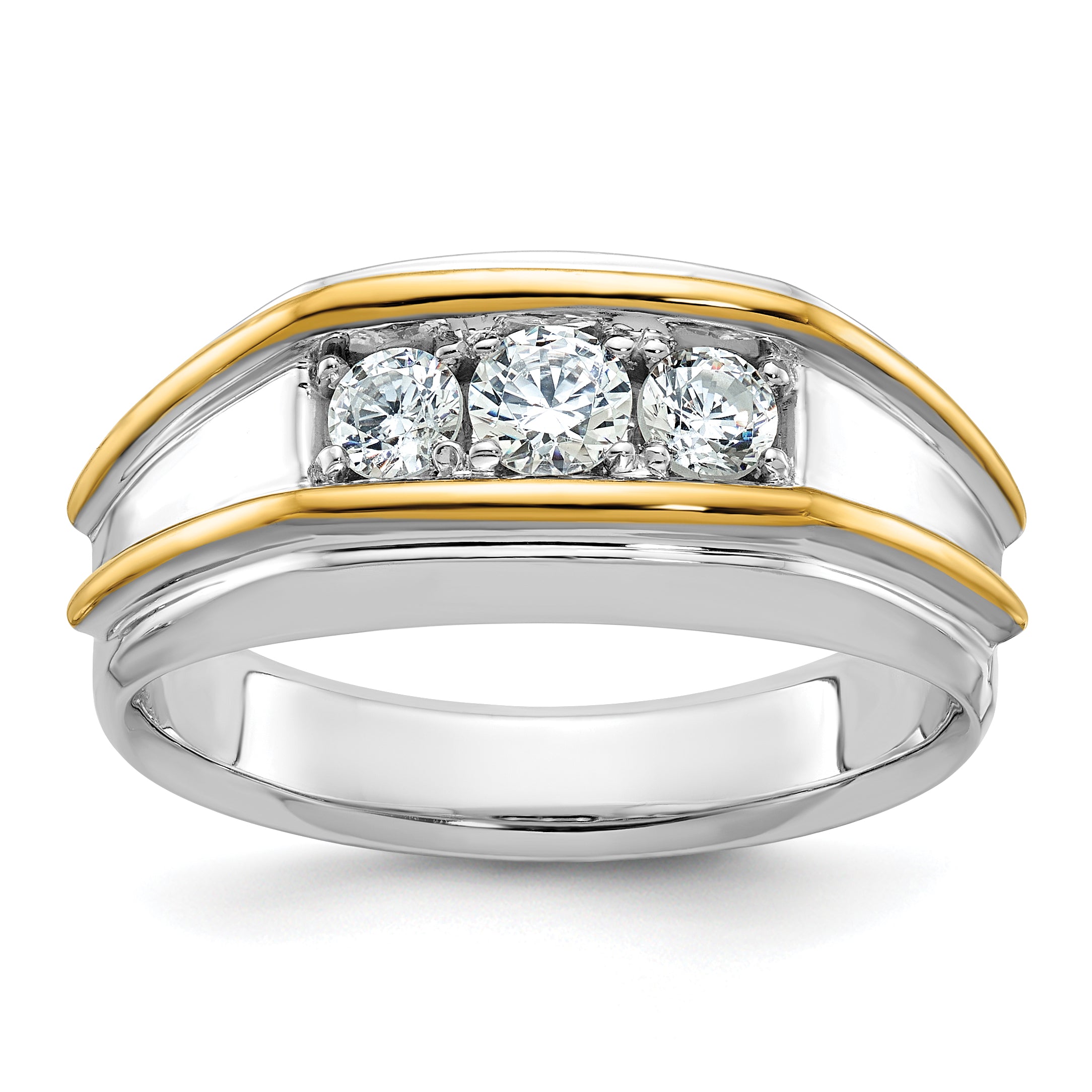 14k Two-tone Men's Polished 3-Stone 1/2 Carat AA Quality Diamond Ring - Sophia Jewelers Main image