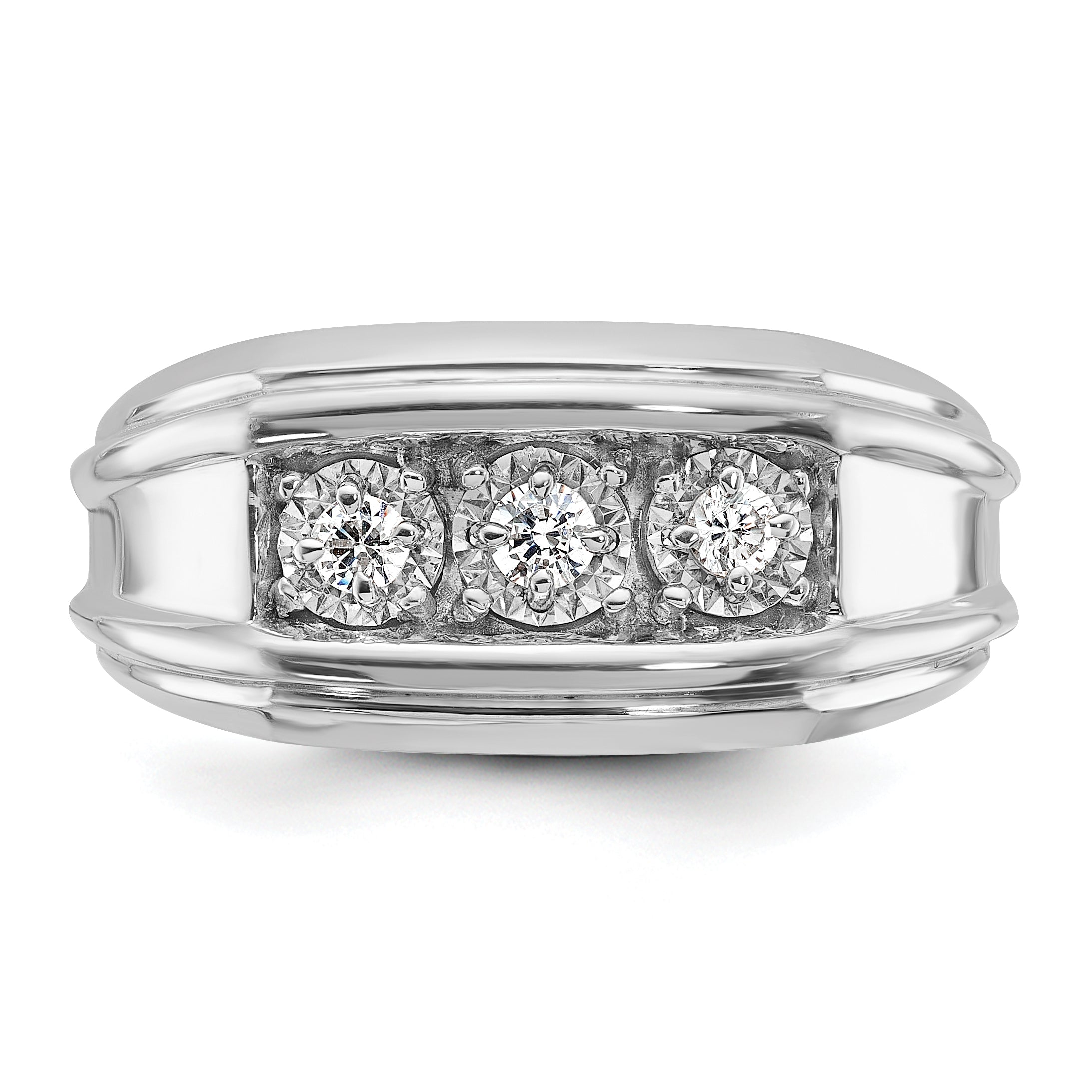 14k White Gold Mens 3-Stone Ring Mounting, Mounting Only - Sophia Jewelers