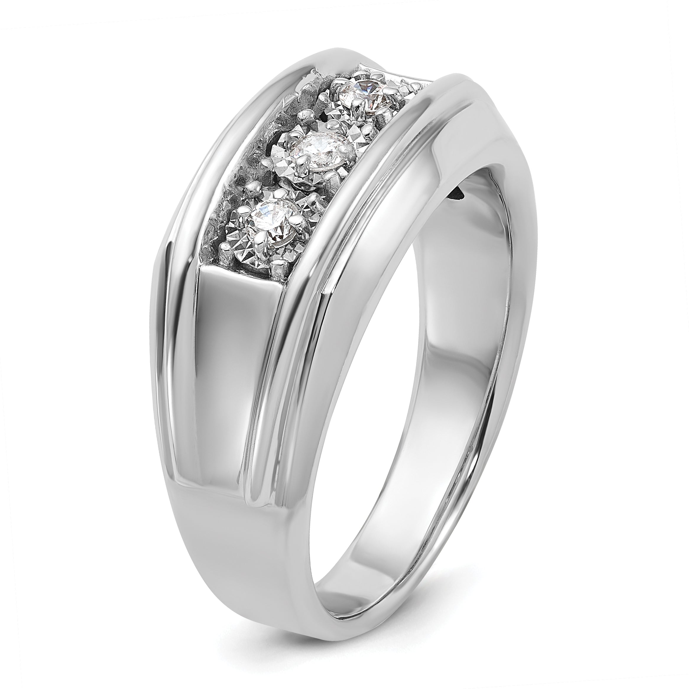 14k White Gold Mens 3-Stone 1 carat Diamond Ring - Sophia Jewelers