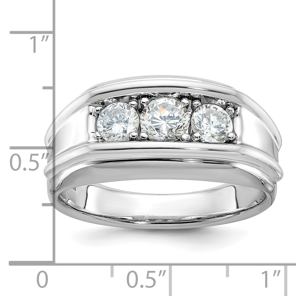 14k White Gold Mens 3-Stone 1 carat Diamond Ring Secondary image