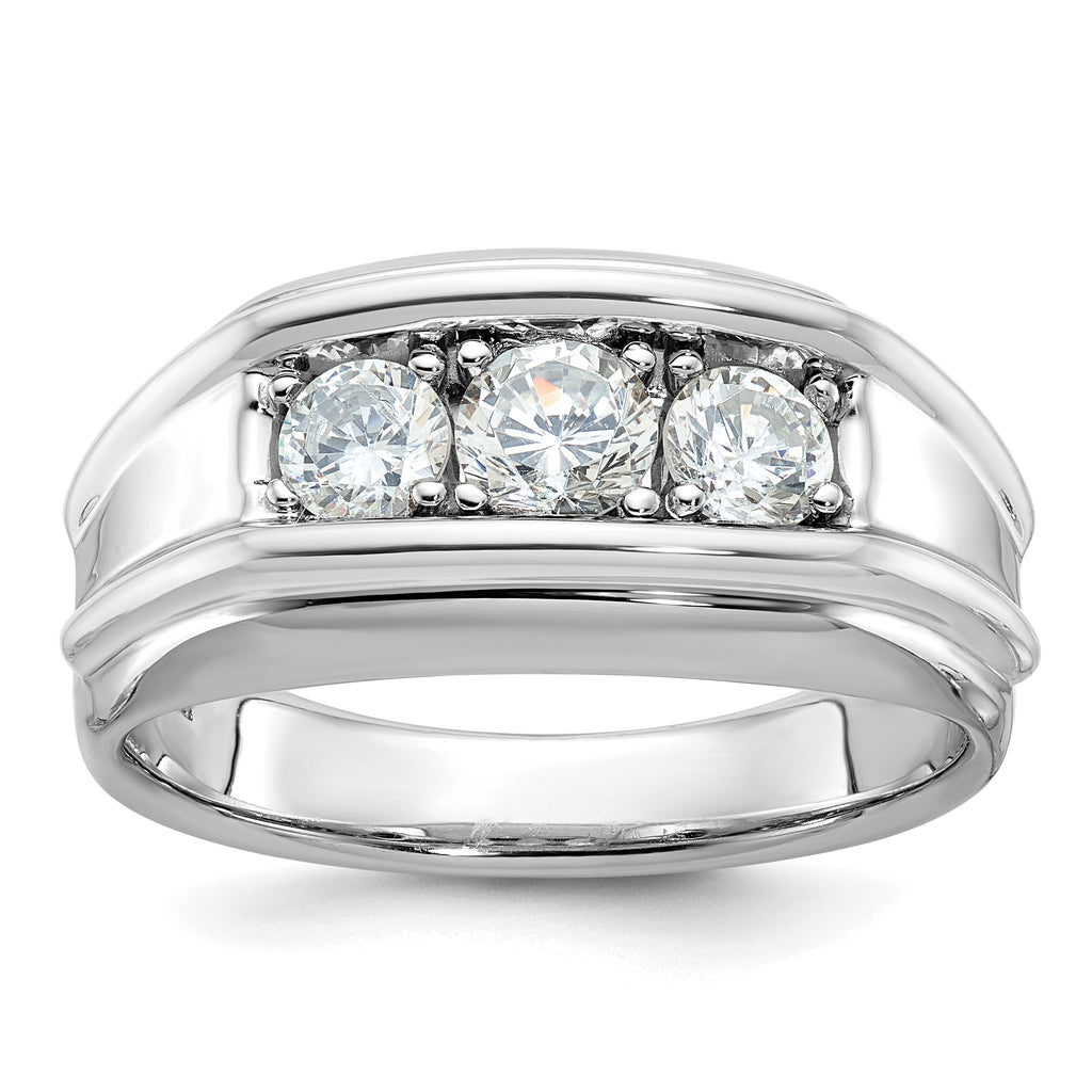 14k White Gold Mens 3-Stone Ring Mounting, Mounting Only - Sophia Jewelers