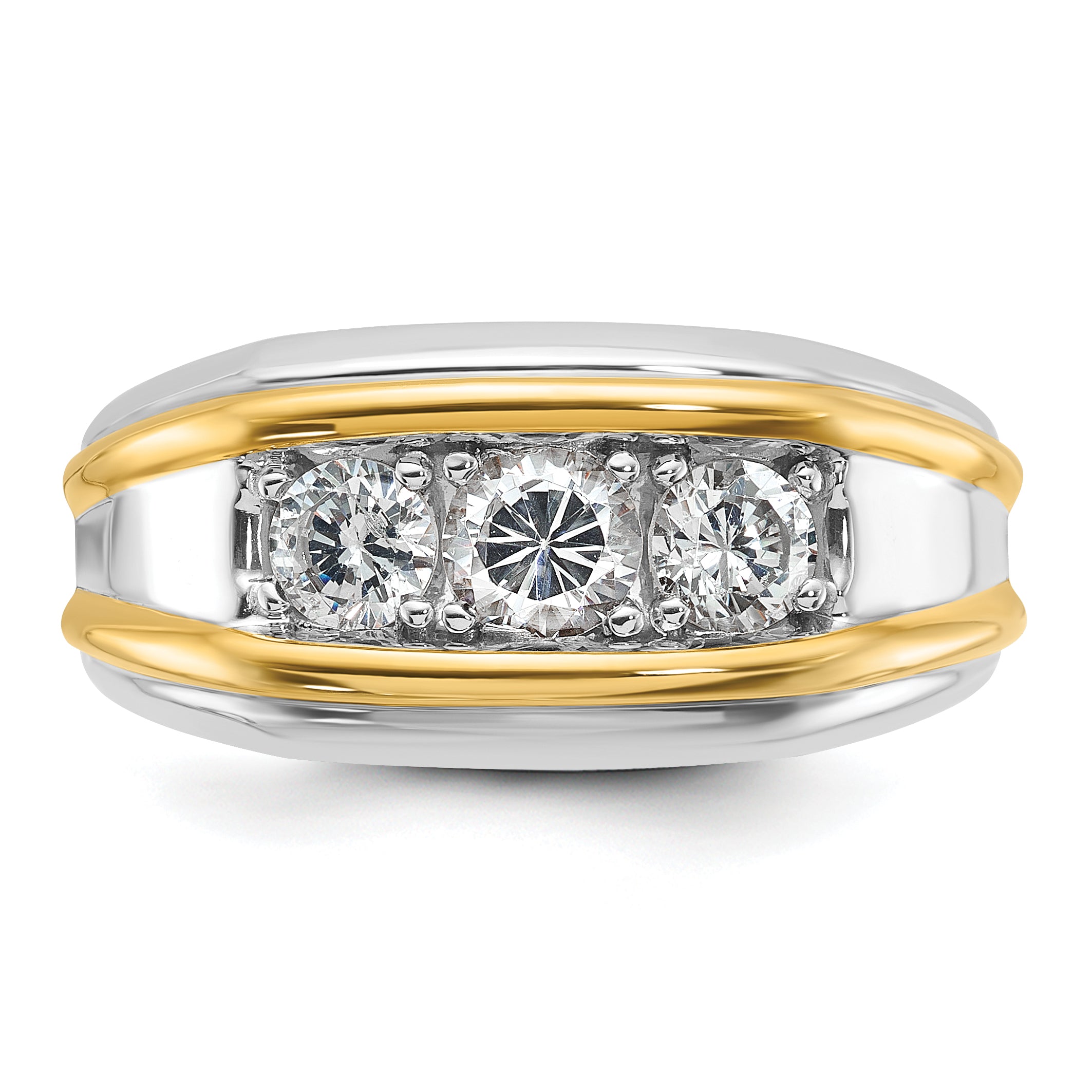 14k Two-tone Mens 3-Stone Ring Mounting, Mounting Only - Sophia Jewelers