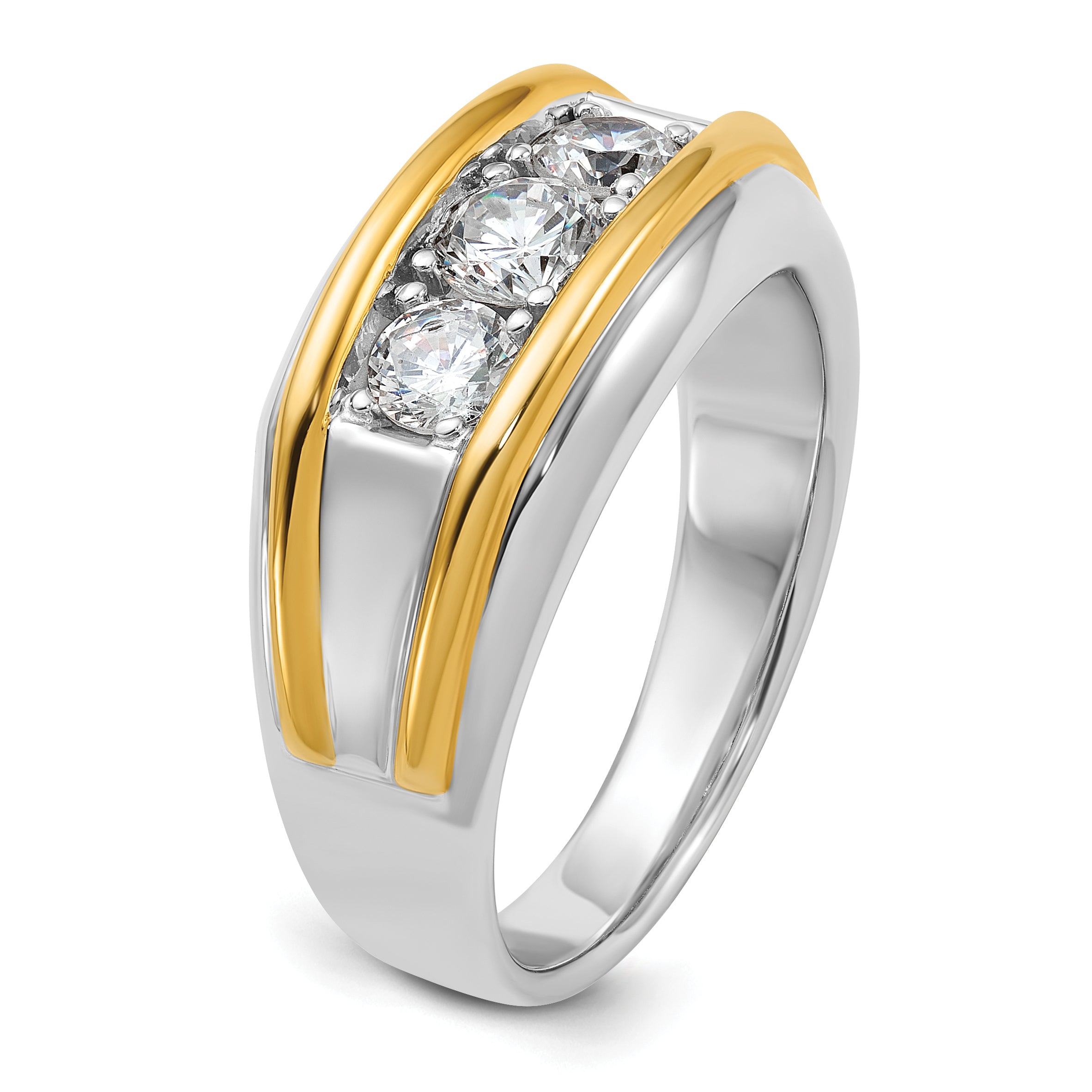 14k Two-tone Mens 3-Stone Ring Mounting, Mounting Only - Sophia Jewelers