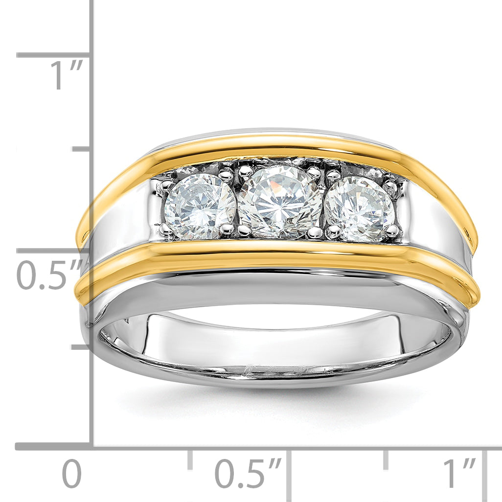 14k Two-tone Mens 3-Stone 1 carat AA Diamond Ring - Sophia Jewelers