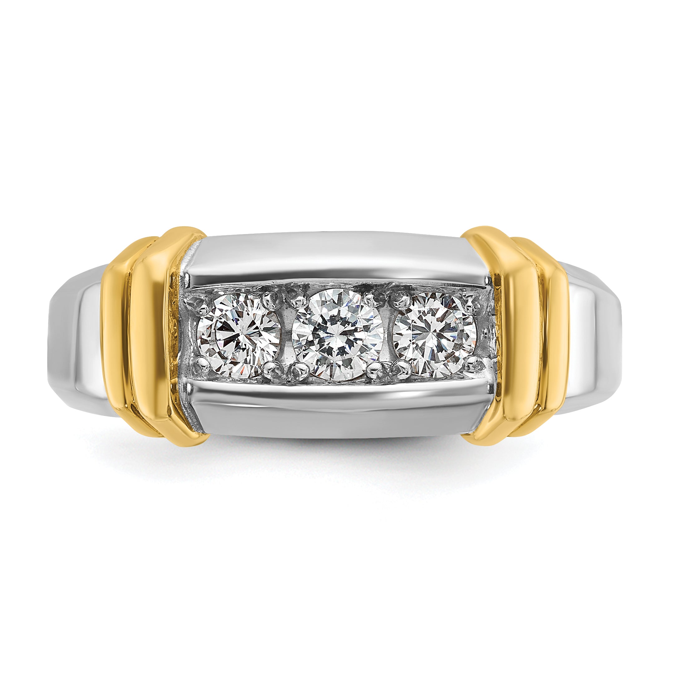 14k Two-tone Men's Polished 3-Stone 1/2 Carat AA Quality Diamond Ring - Sophia Jewelers