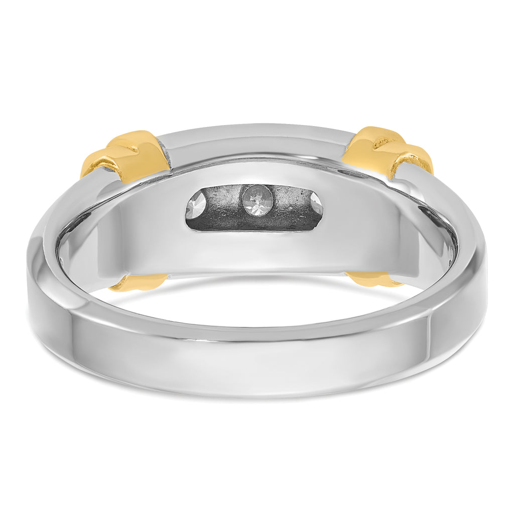 14k Two-tone Mens Polished 3-Stone Ring Mounting, Mounting Only - Sophia Jewelers