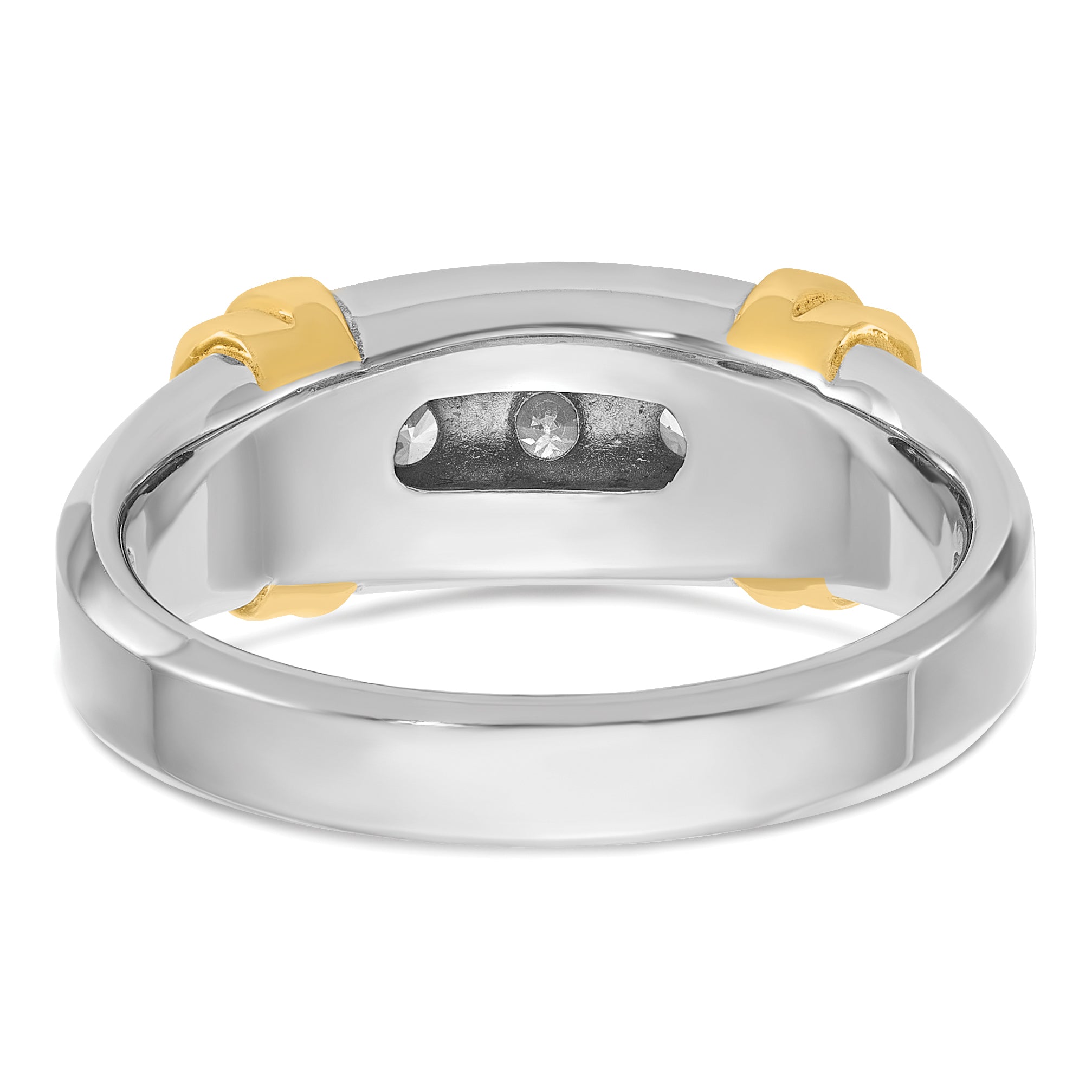 14k Two-tone Mens Polished 3-Stone Ring Mounting, Mounting Only - Sophia Jewelers