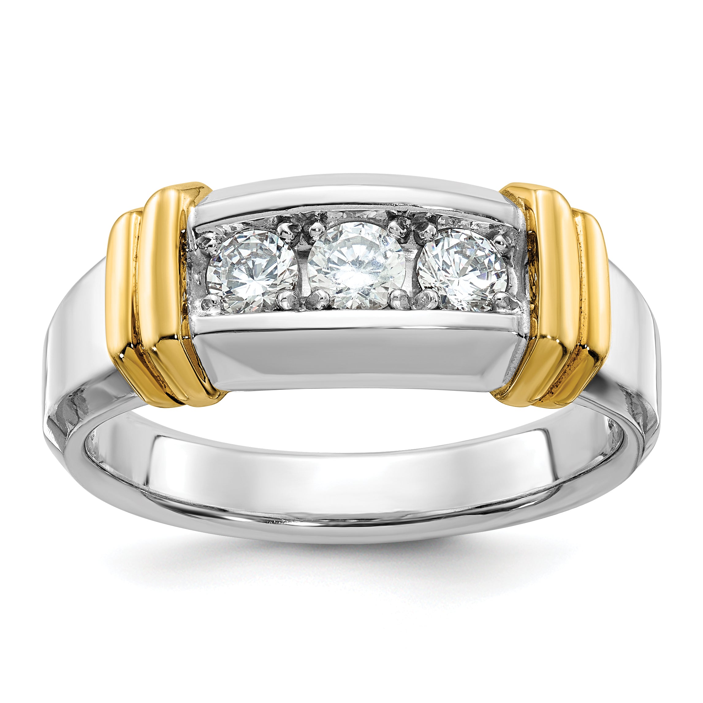 14k Two-tone Mens Polished 3-Stone Ring Mounting, Mounting Only - Sophia Jewelers