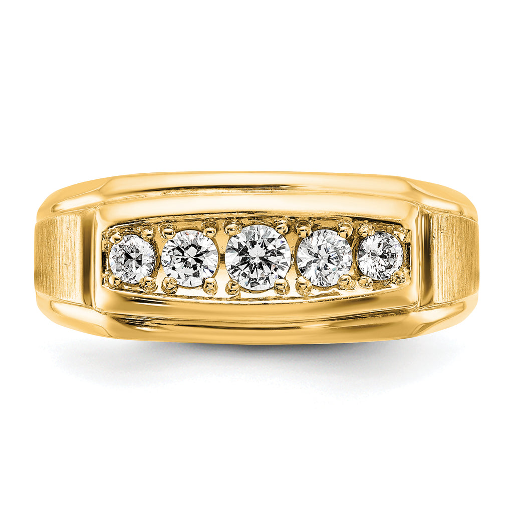 14k with White Rhodium Men's Polished and Satin 5-Stone 1/2 Carat AA Quality Diamond Ring - Sophia Jewelers