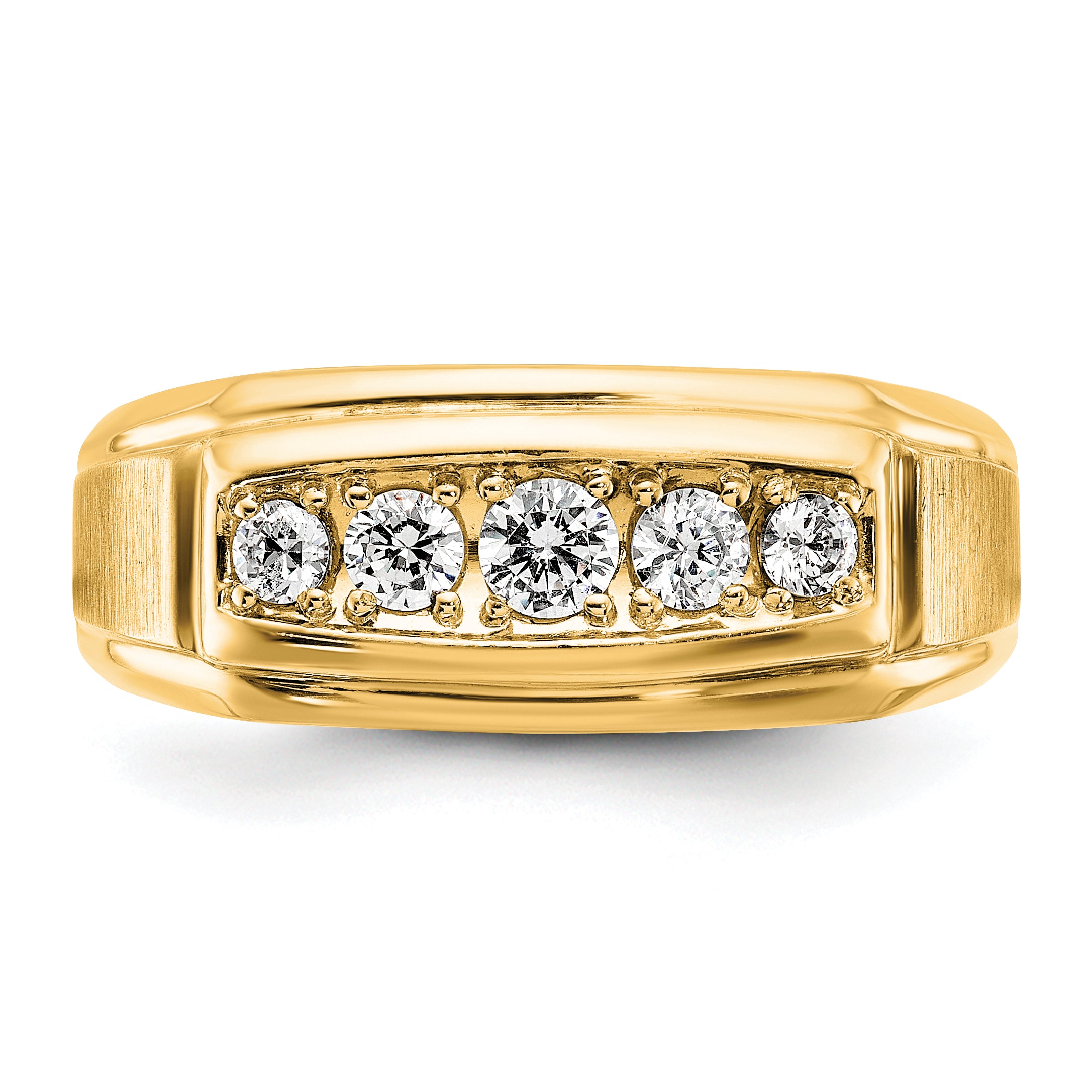 14k with White Rhodium 1/2 carat Lab Grown Diamond VS/SI+ G+ Complete Polished and Satin Five Stone Men's Ring