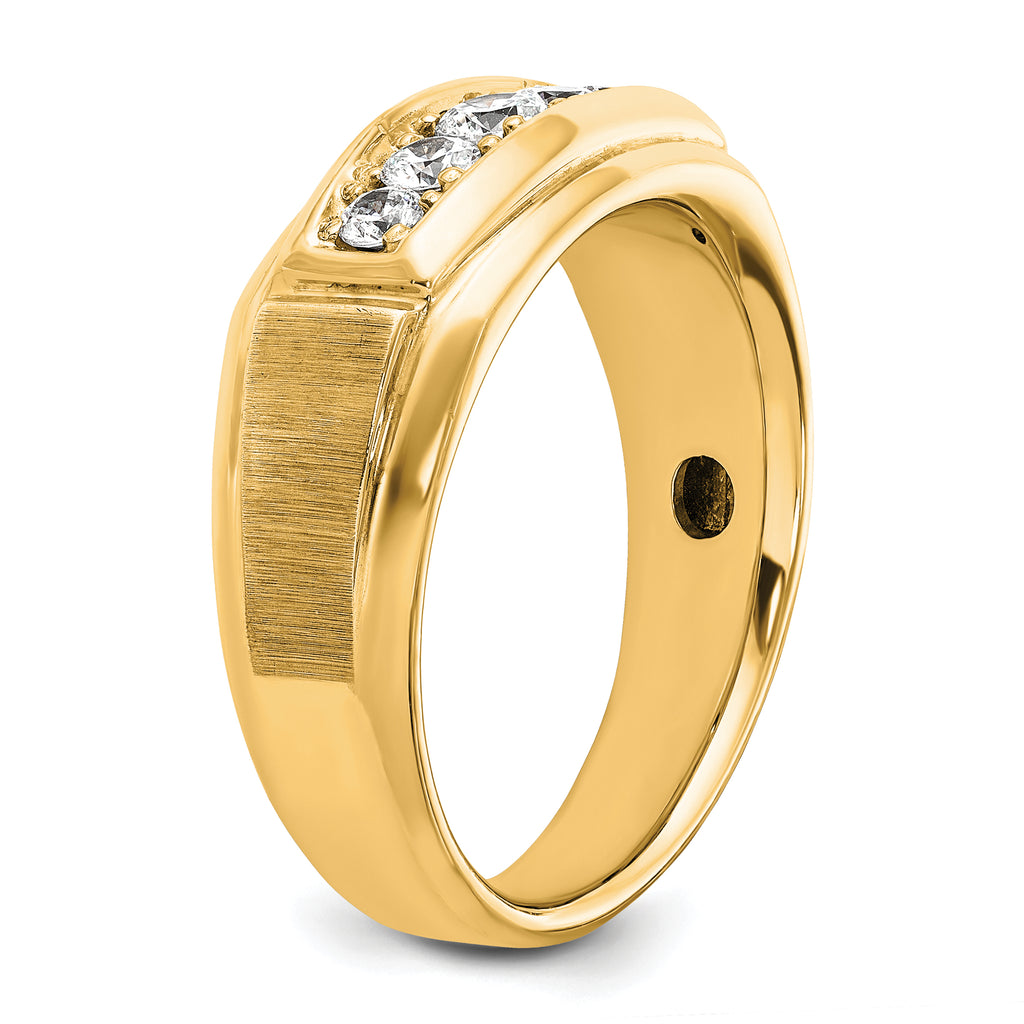 14k with White Rhodium Men's Polished and Satin 5-Stone 1/2 Carat AA Quality Diamond Ring - Sophia Jewelers