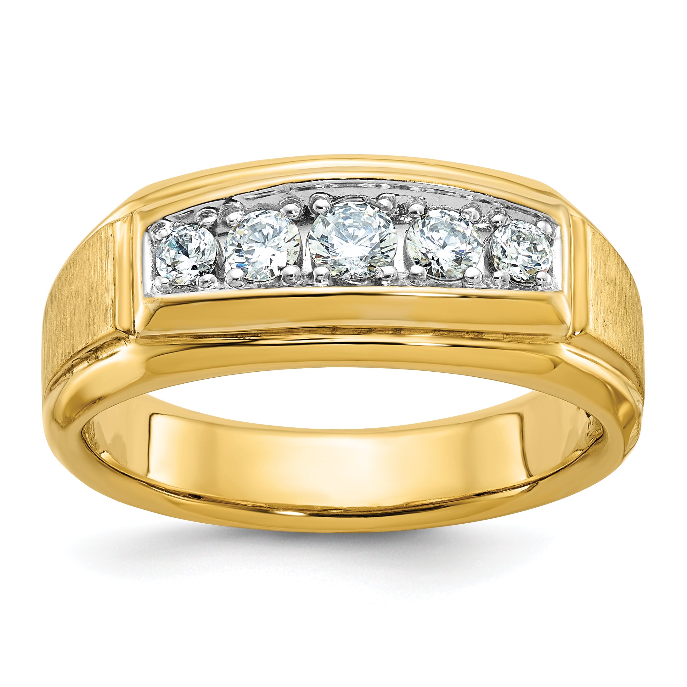 14k with White Rhodium Men's Polished and Satin 5-Stone 1/2 Carat AA Quality Diamond Ring - Sophia Jewelers