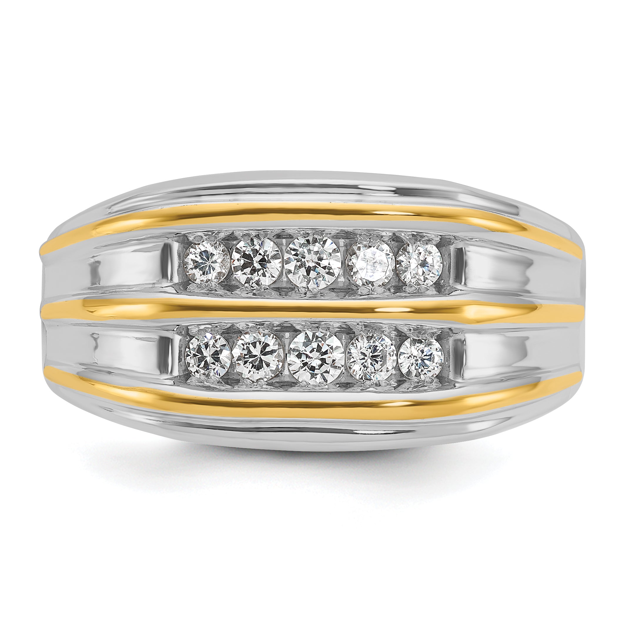 14k Two-tone Mens Polished 2-Row Ring Mounting, Mounting Only - Sophia Jewelers