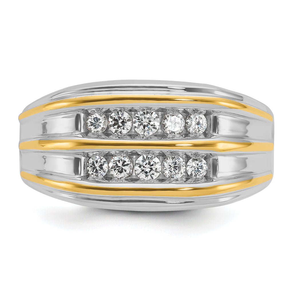 14k Two-tone Men's Polished 2-Row 1/2 Carat AA Quality Diamond Ring - Sophia Jewelers