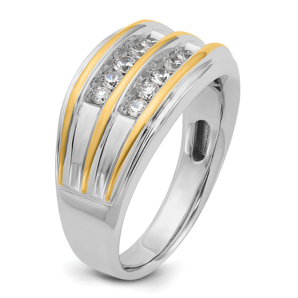 14k Two-tone Men's Polished 2-Row 1/2 Carat AA Quality Diamond Ring - Sophia Jewelers