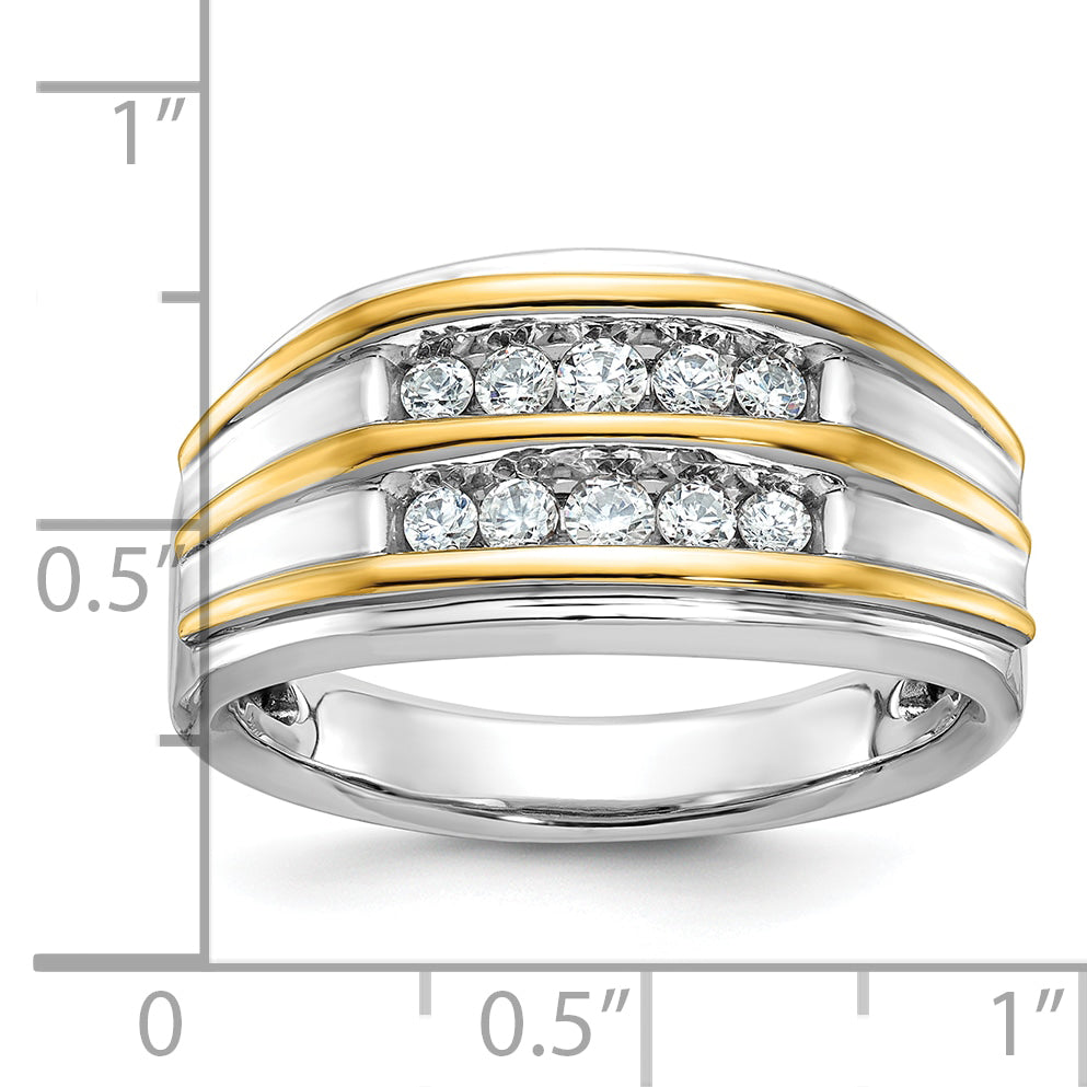 14k Two-tone Mens Polished 2-Row Ring Mounting, Mounting Only - Sophia Jewelers