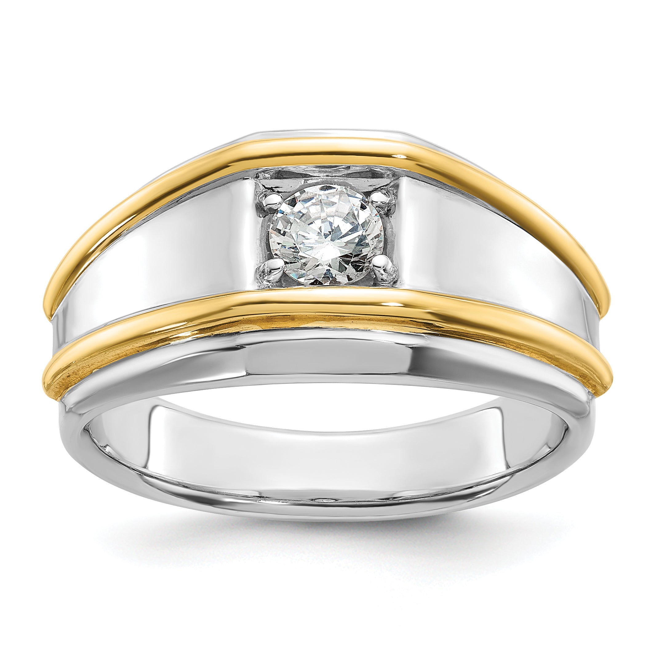 14k Two-tone Men's Polished 1/2 Carat Lab Grown Diamond Solitaire Ring - Sophia Jewelers