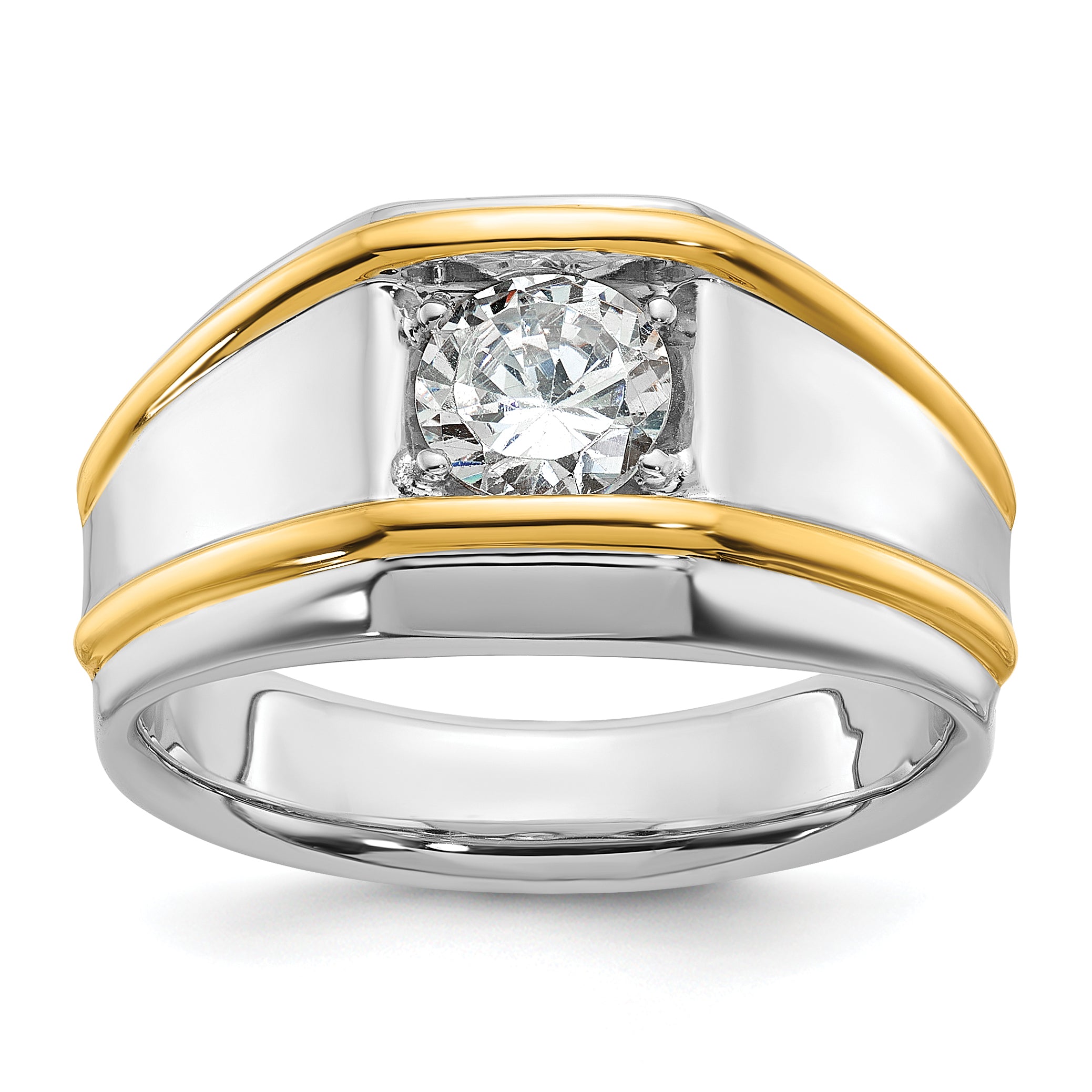 14k Two-tone 1 carat Lab Grown Diamond VS/SI+ G+ Complete Polished Men's Solitaire Ring Main image