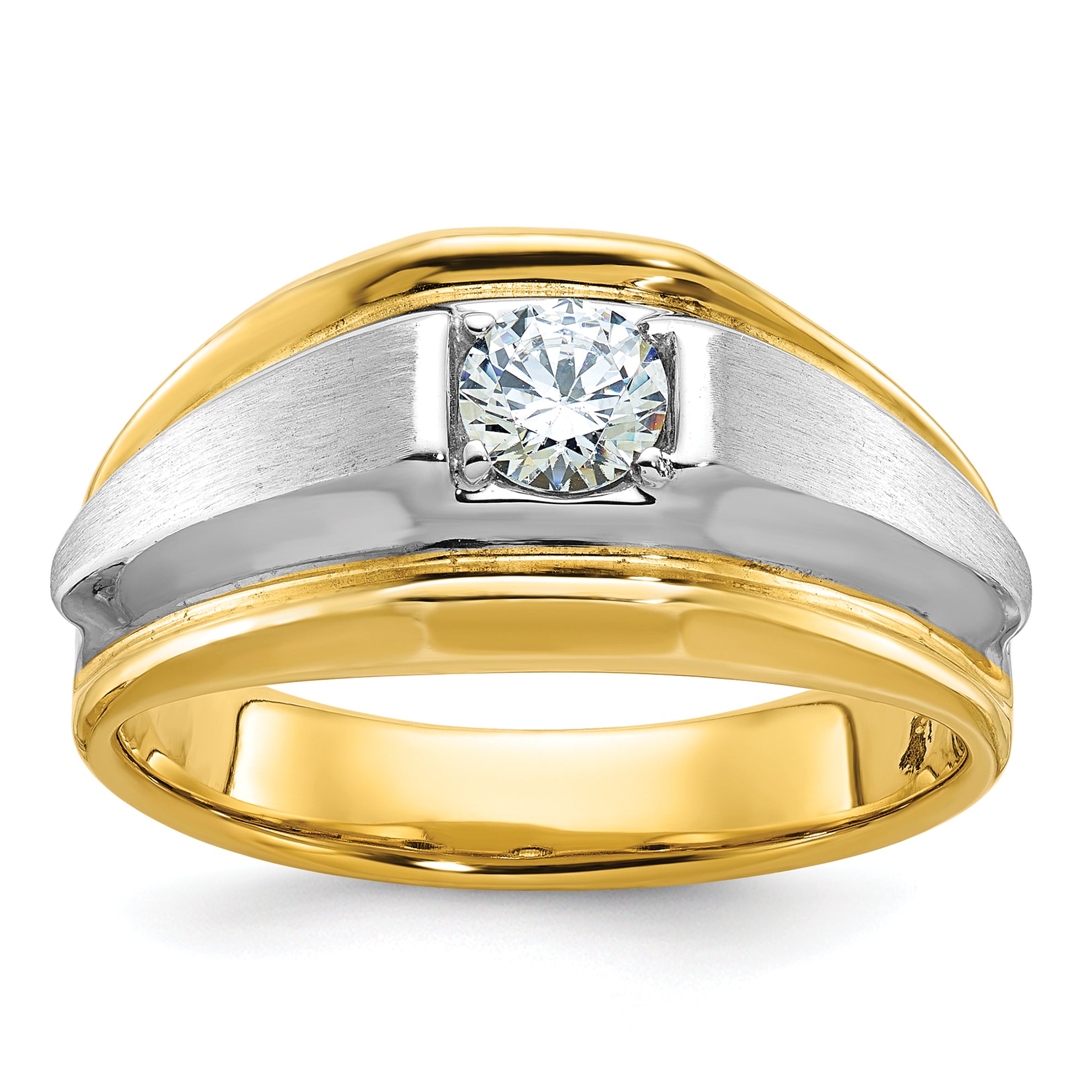 14k Two-tone Mens Polished and Satin 3/8 carat Diamond Complete Ring - Sophia Jewelers