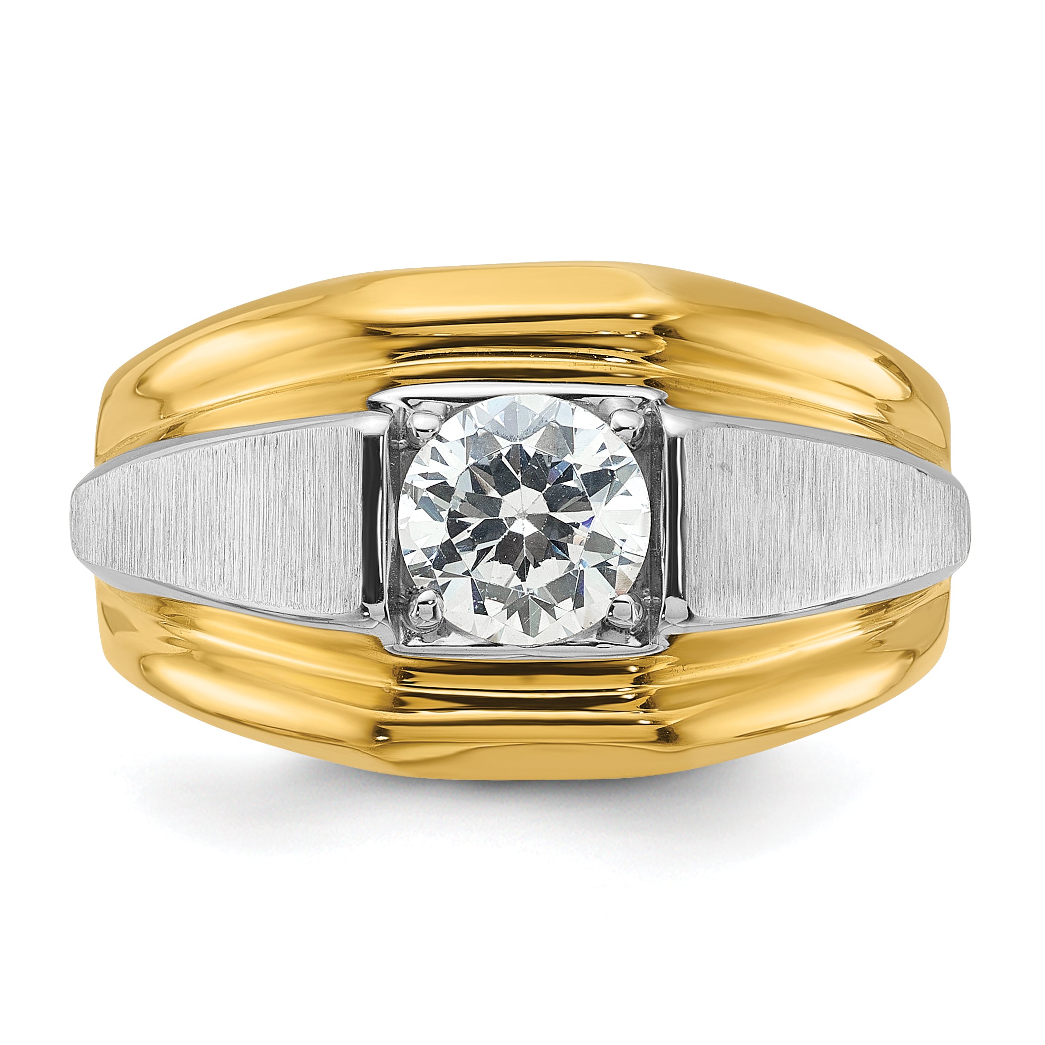 14k Two-tone 1 carat Lab Grown Diamond VS/SI+ G+ Complete Polished and Brushed Men's Band