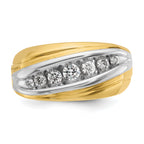 14k Two-tone Men's Polished and Grooved Graduated 7-Stone Ring Mounting, Mounting Only - Sophia Jewelers