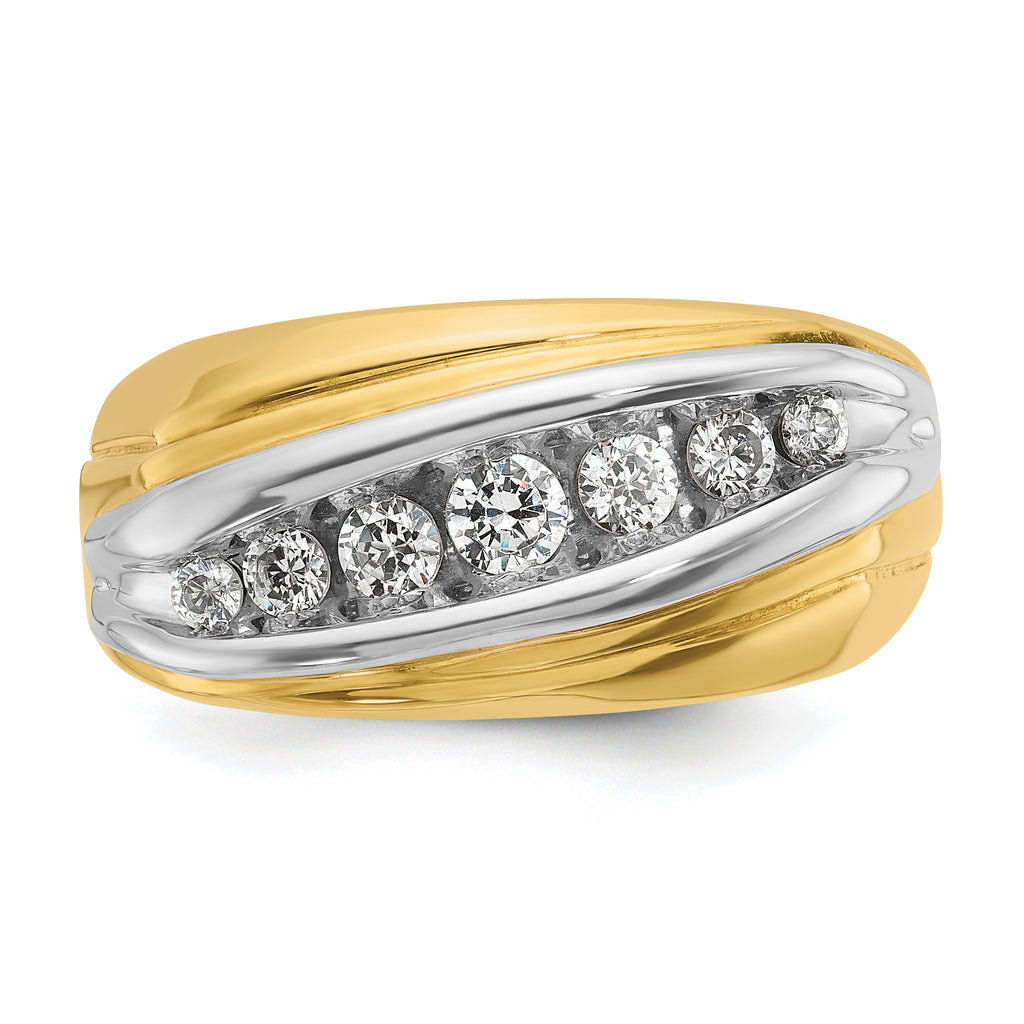 14k Two-tone Men's Polished and Grooved Graduated 7-Stone 1/2 Carat AA Quality Diamond Ring - Sophia Jewelers