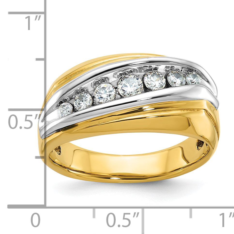 14k Two-tone Men's Polished and Grooved Graduated 7-Stone Ring Mounting, Mounting Only - Sophia Jewelers