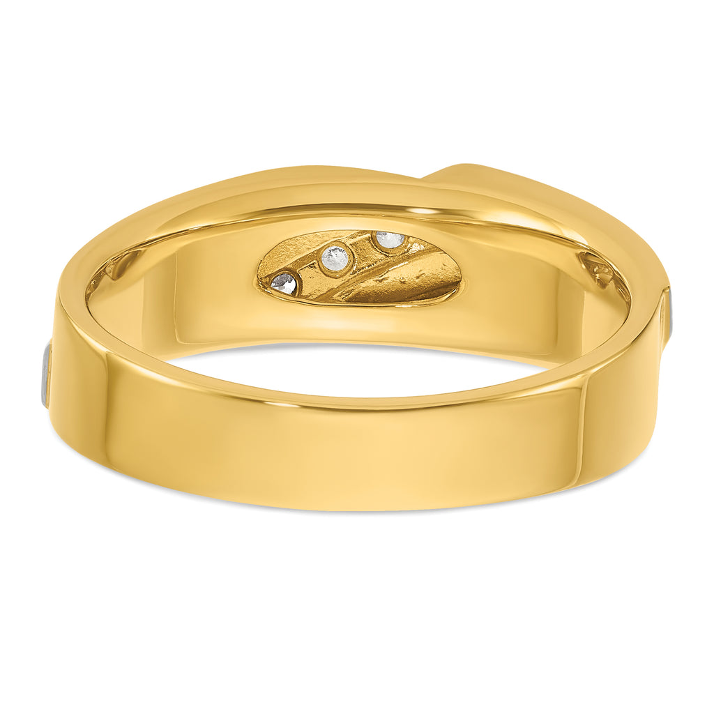 14k Two-tone Men's Polished Satin and Grooved 4-Stone Ring Mounting, Mounting Only - Sophia Jewelers