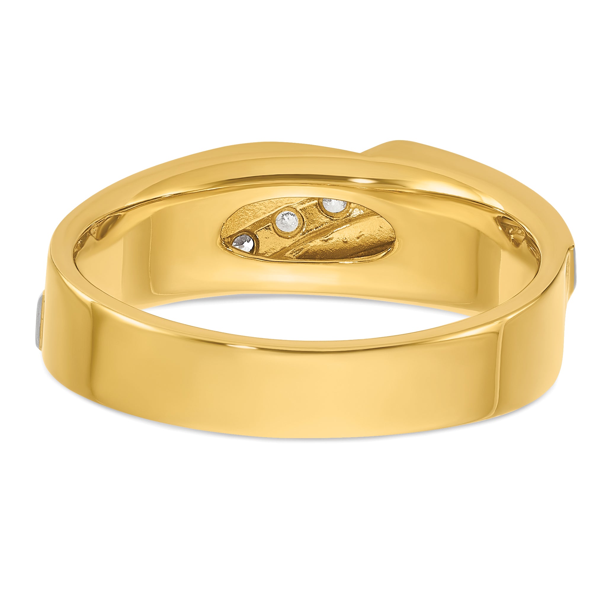 14k Two-tone Men's Polished Satin and Grooved 4-Stone 1/8 Carat AA Quality Diamond Ring - Sophia Jewelers