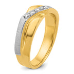 14k Two-tone Men's Polished Satin and Grooved 4-Stone 1/8 Carat AA Quality Diamond Ring - Sophia Jewelers