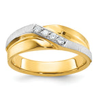 14k Two-tone Men's Polished Satin and Grooved 4-Stone 1/8 Carat AA Quality Diamond Ring - Sophia Jewelers