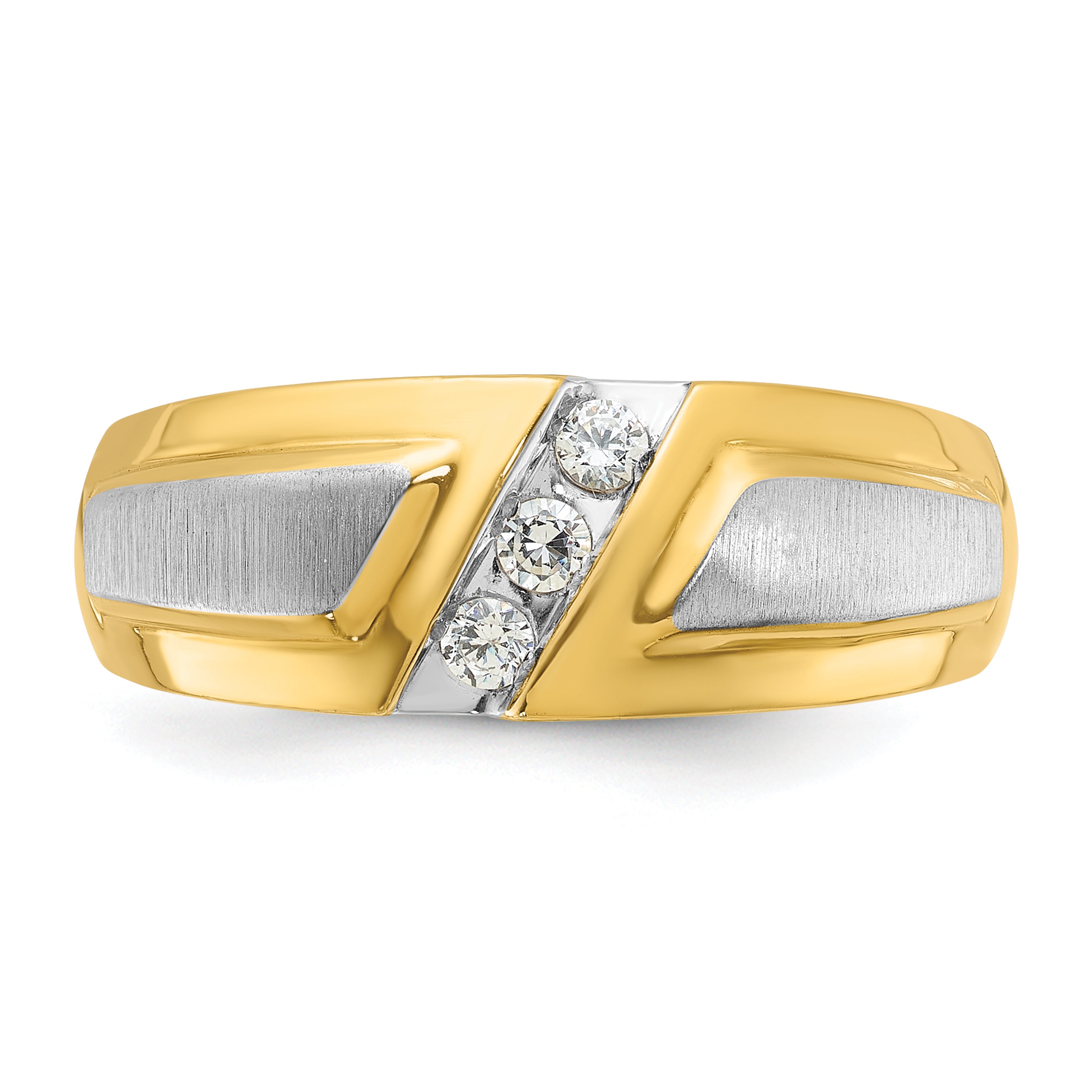 14k Two-tone Men's Polished and Satin 3-Stone Ring Mounting, Mounting Only - Sophia Jewelers