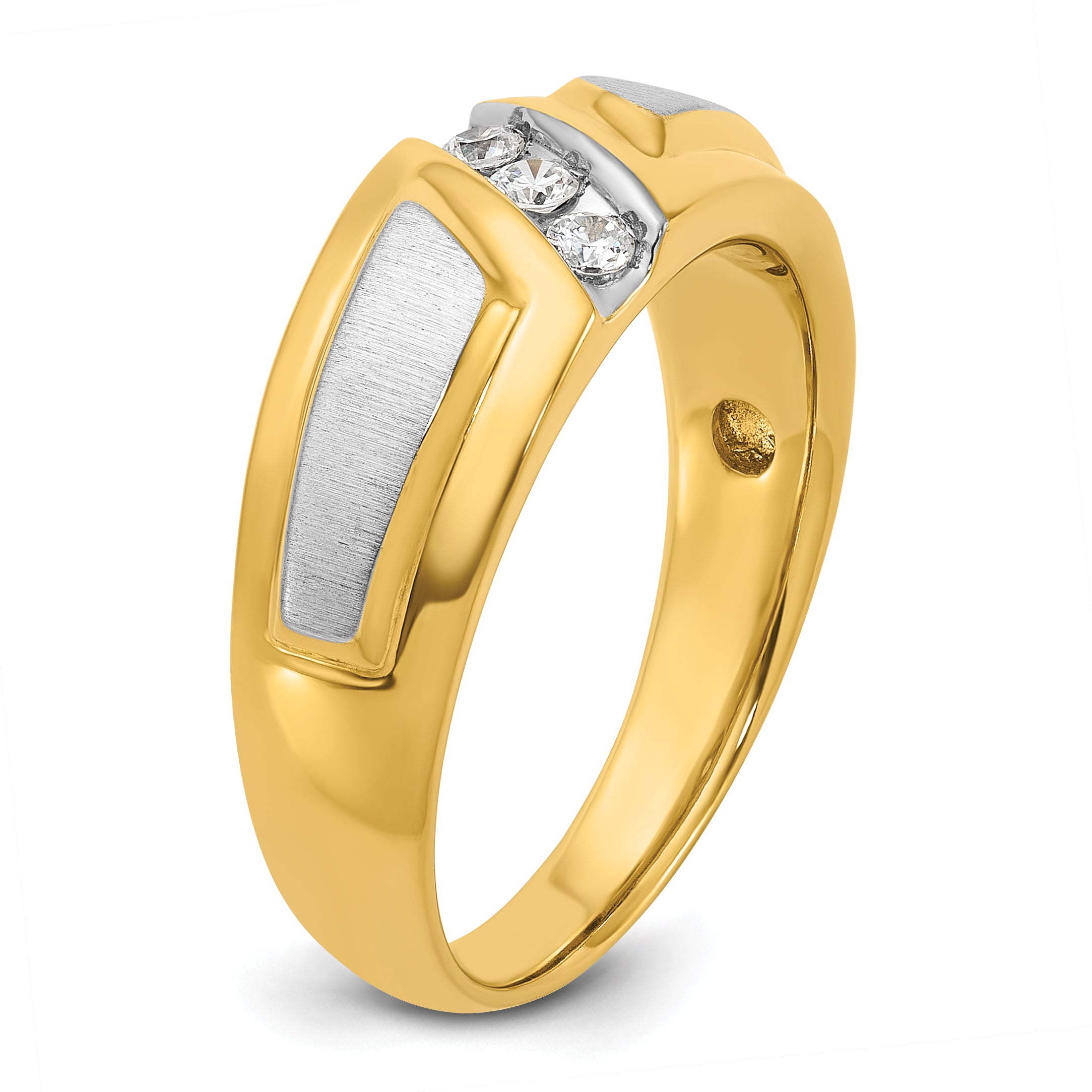 14k Two-tone Men's Polished and Satin 3-Stone 1/5 Carat AA Quality Diamond Ring - Sophia Jewelers