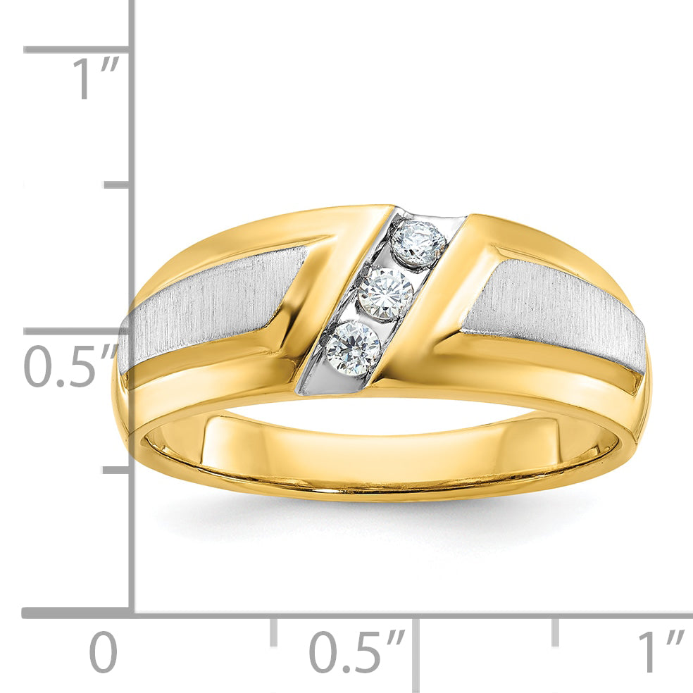 14k Two-tone Men's Polished and Satin 3-Stone Ring Mounting, Mounting Only - Sophia Jewelers Main image