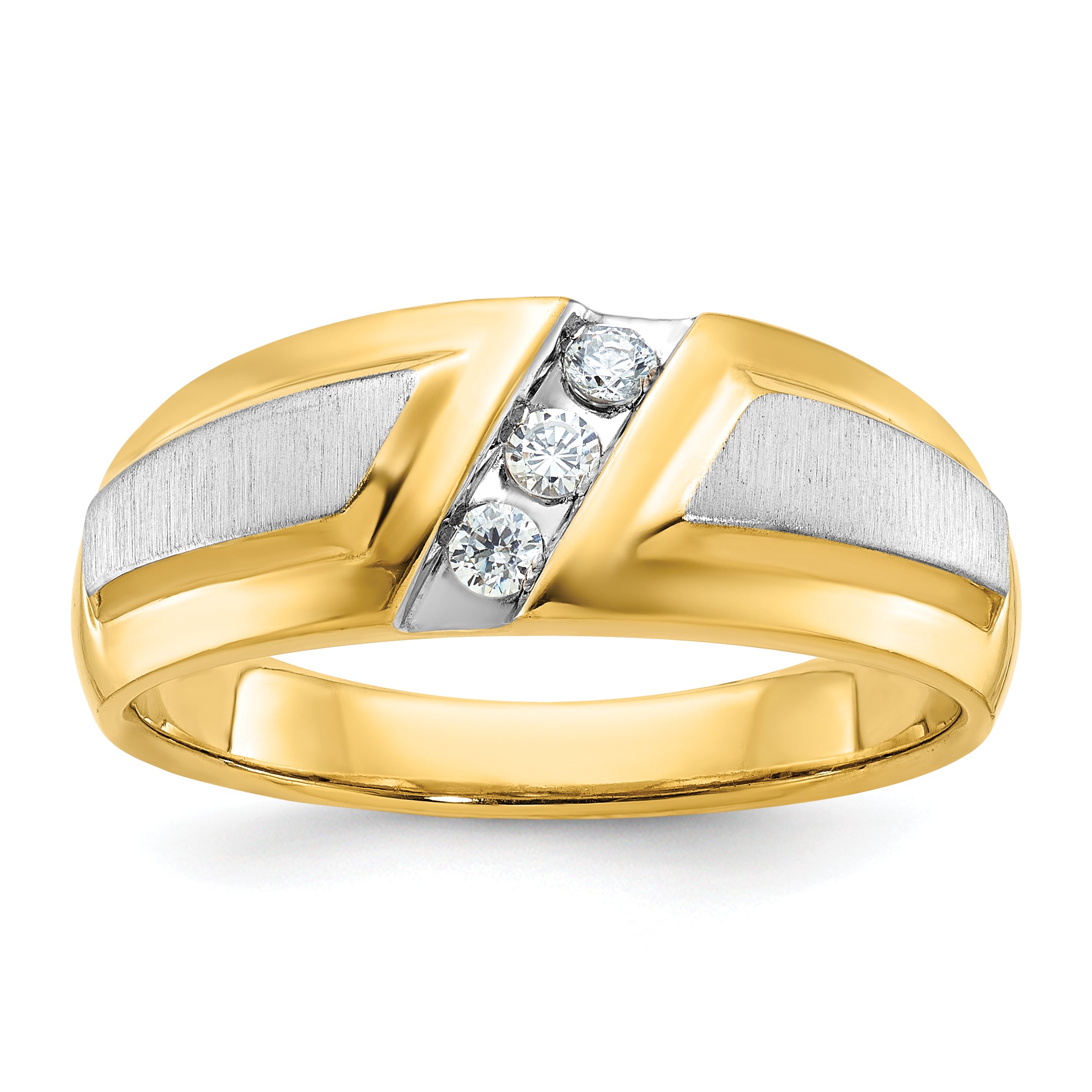 14k Two-tone Men's Polished and Satin 3-Stone 1/5 Carat AA Quality Diamond Ring - Sophia Jewelers Main image