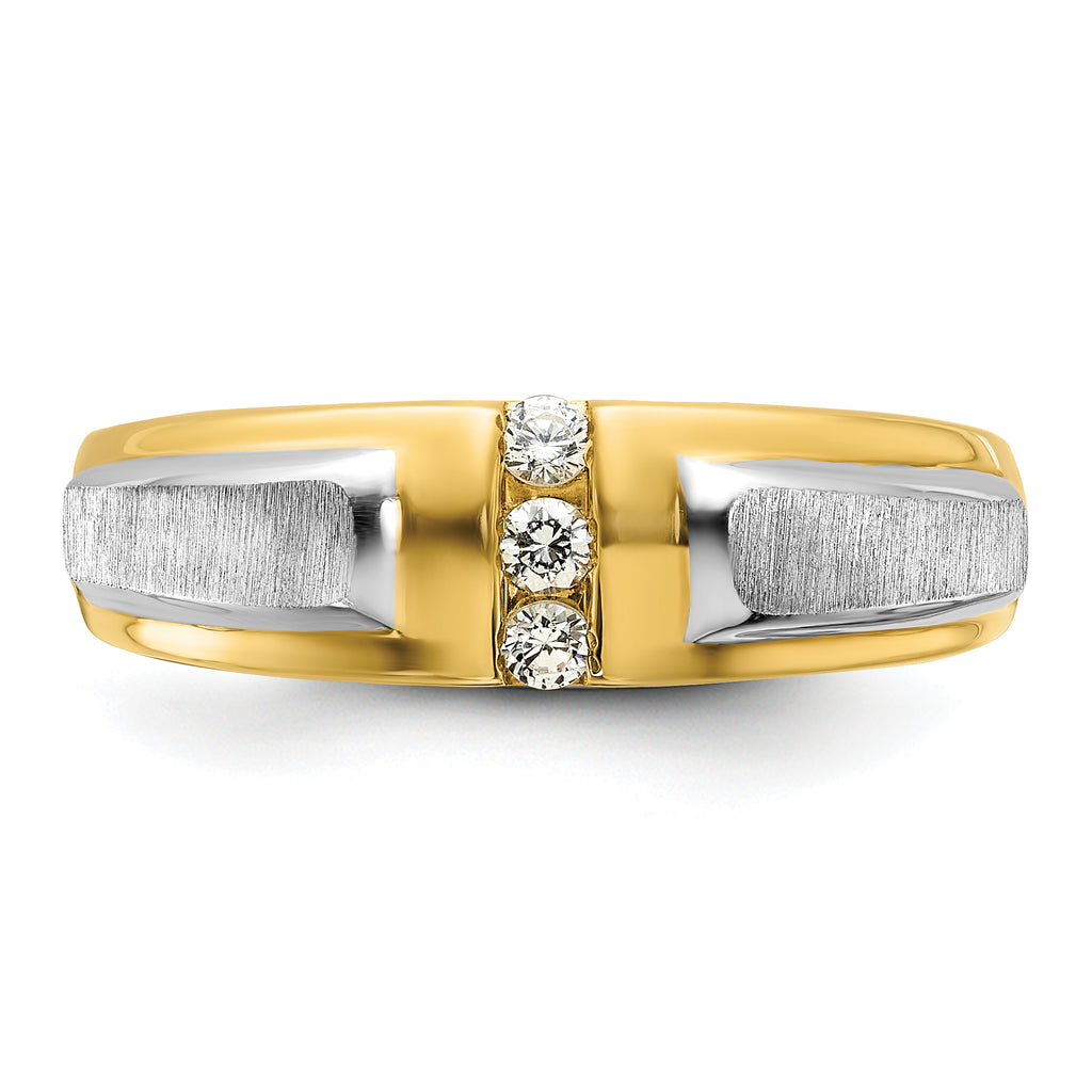 14k Two-tone Polished and Satin Men's Three Stone Ring Mounting, Mounting Only - Sophia Jewelers