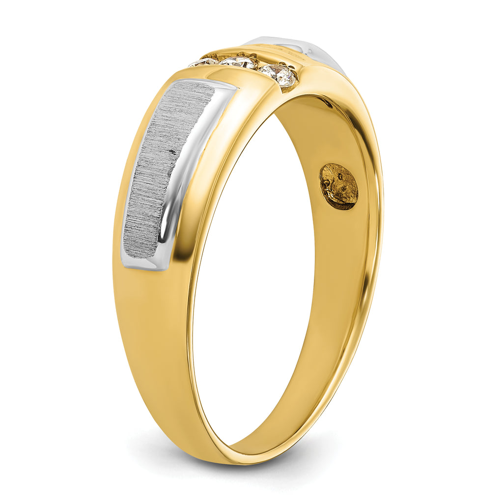 14k Two-tone Polished and Satin Men's Three Stone Ring Mounting, Mounting Only - Sophia Jewelers
