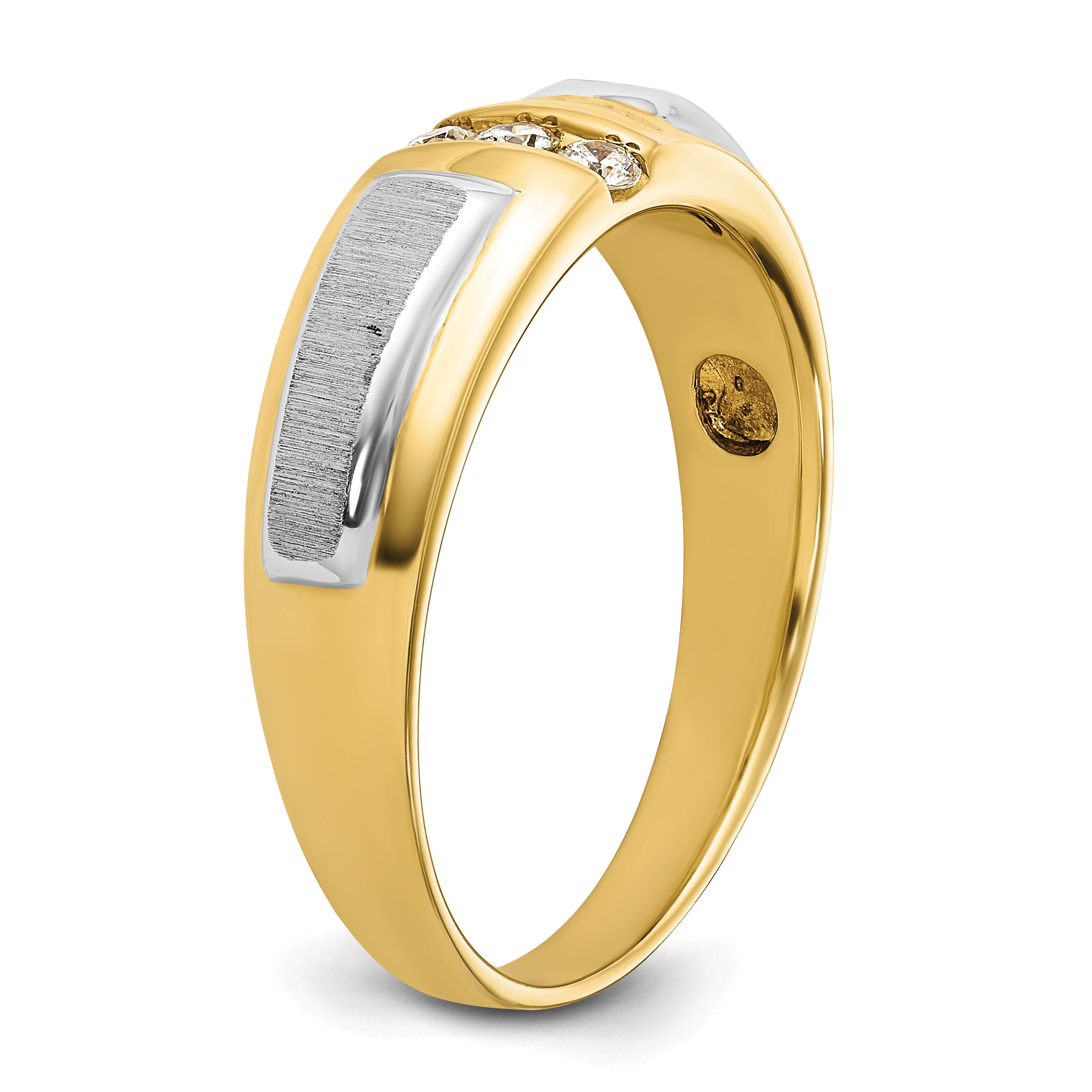 14k Two-tone Polished and Satin Men's Three Stone Ring Mounting, Mounting Only - Sophia Jewelers