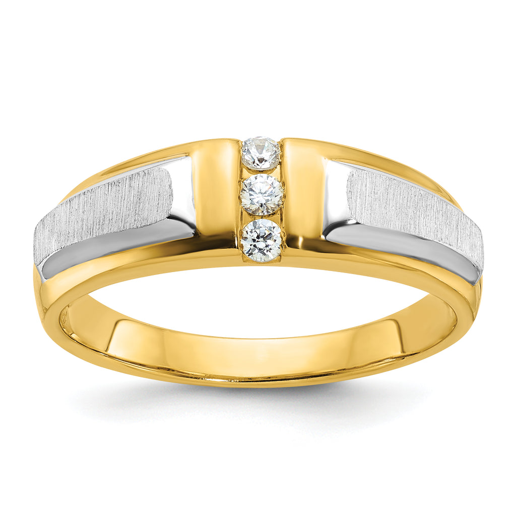 14k Two-tone Polished and Satin Men's Three Stone Ring Mounting, Mounting Only - Sophia Jewelers