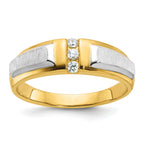 14k Two-tone Men's Polished and Satin 3-Stone Ring Mounting - Sophia Jewelers