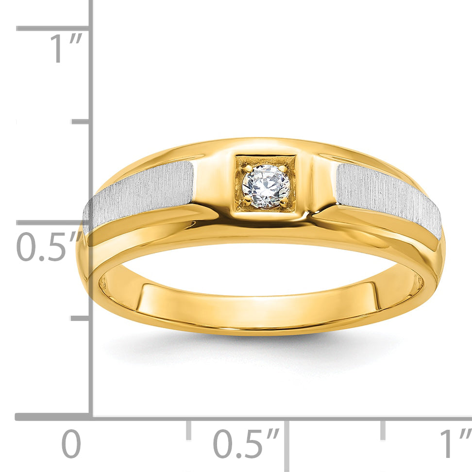 14k White Gold Mens Polished and Satin 1/10 carat Diamond Complete Ring - Sophia Jewelers