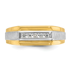 14k with White Rhodium Men's Polished and Satin 5-Stone 1/10 Carat AA Quality Diamond Ring