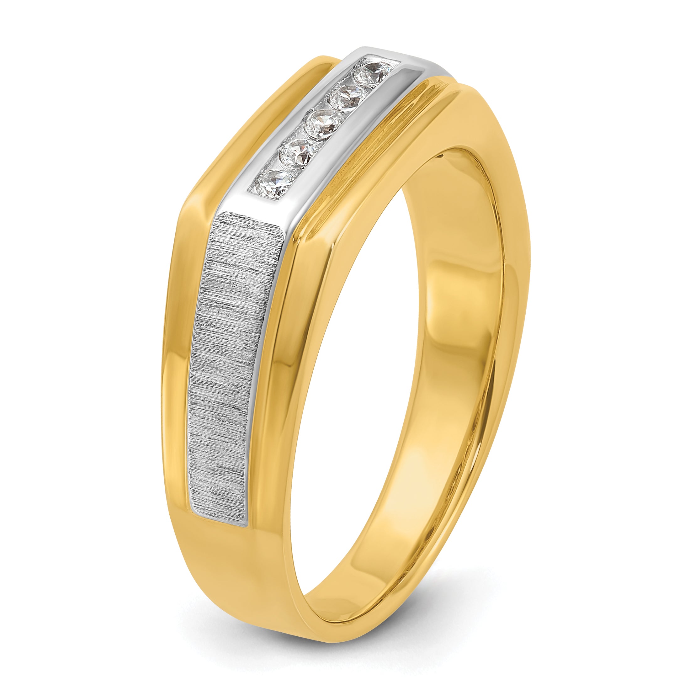 14k with White Rhodium Men's Polished and Satin 5-Stone 1/10 Carat AA Quality Diamond Ring