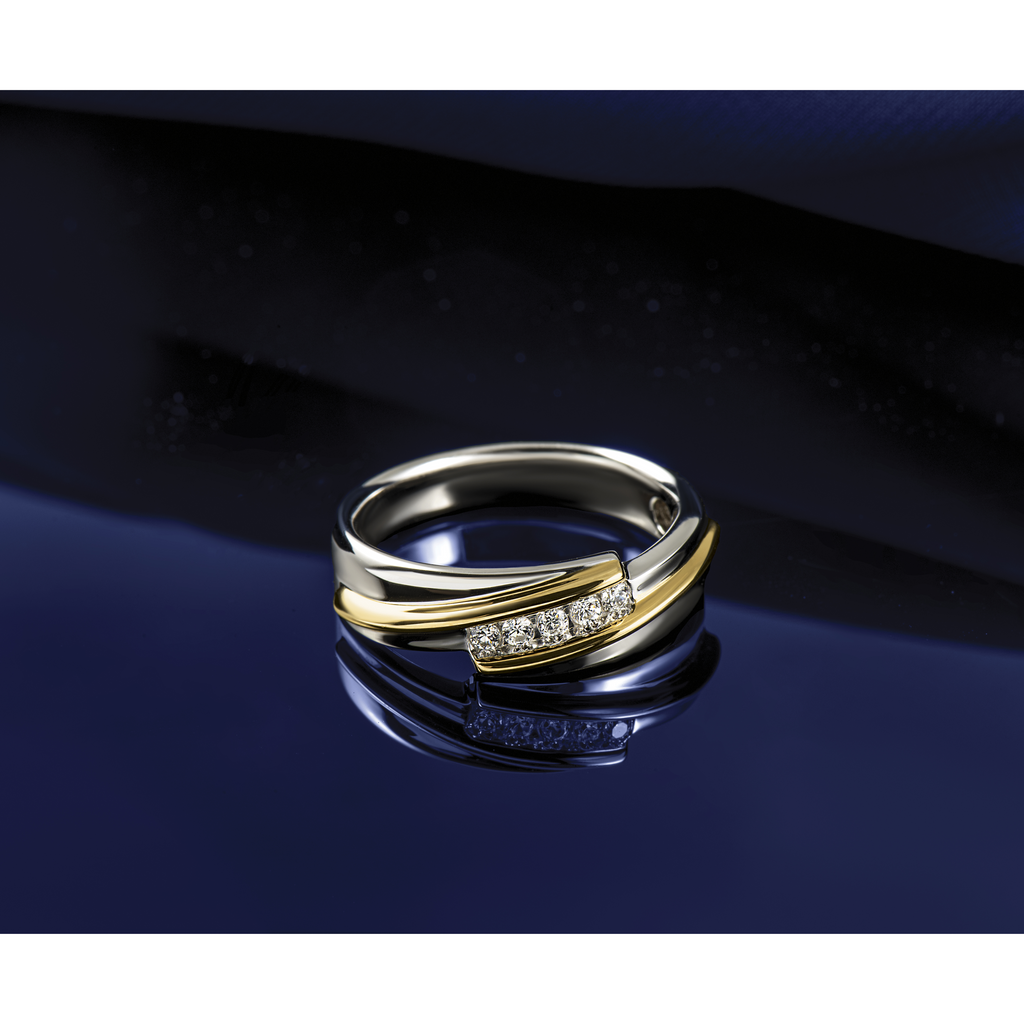 14k Two-tone Men's Polished 5-Stone 1/6 Carat AA Quality Diamond Ring - Sophia Jewelers