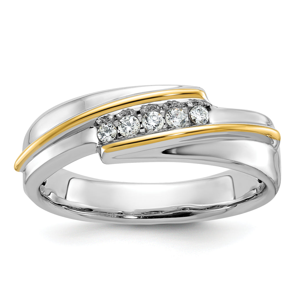 14k Two-tone Men's Polished 5-Stone 1/6 Carat AA Quality Diamond Ring - Sophia Jewelers