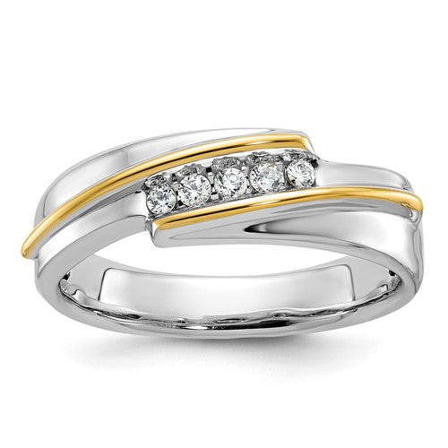 Men's Five-Stone Lab-Grown Diamond Ring in 14K Two-Tone Gold (1/6 ct. tw.), Size 10 - Sophia Jewelers Main image
