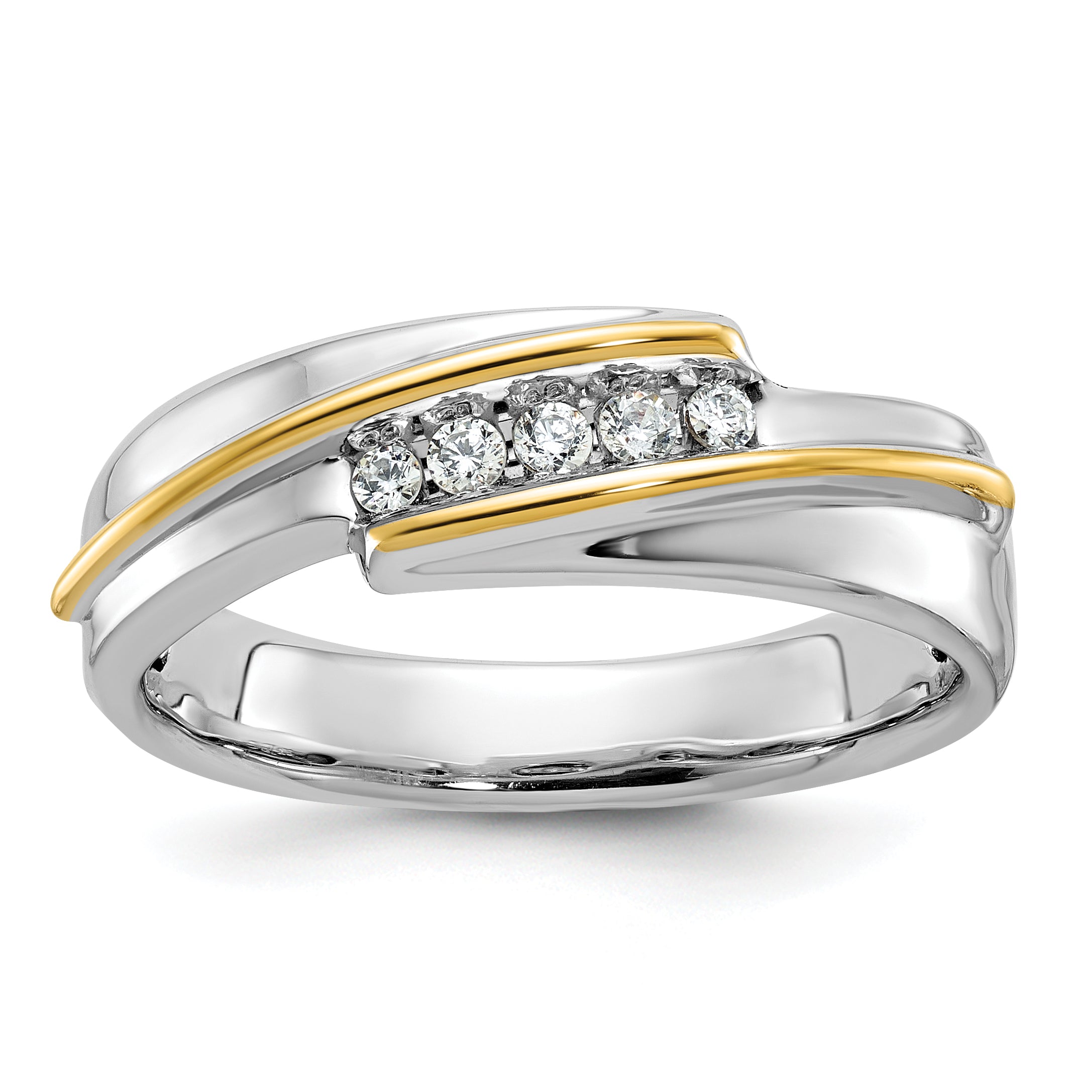 14k Two-tone Polished Men's Five Stone Ring Mounting, Mounting Only - Sophia Jewelers