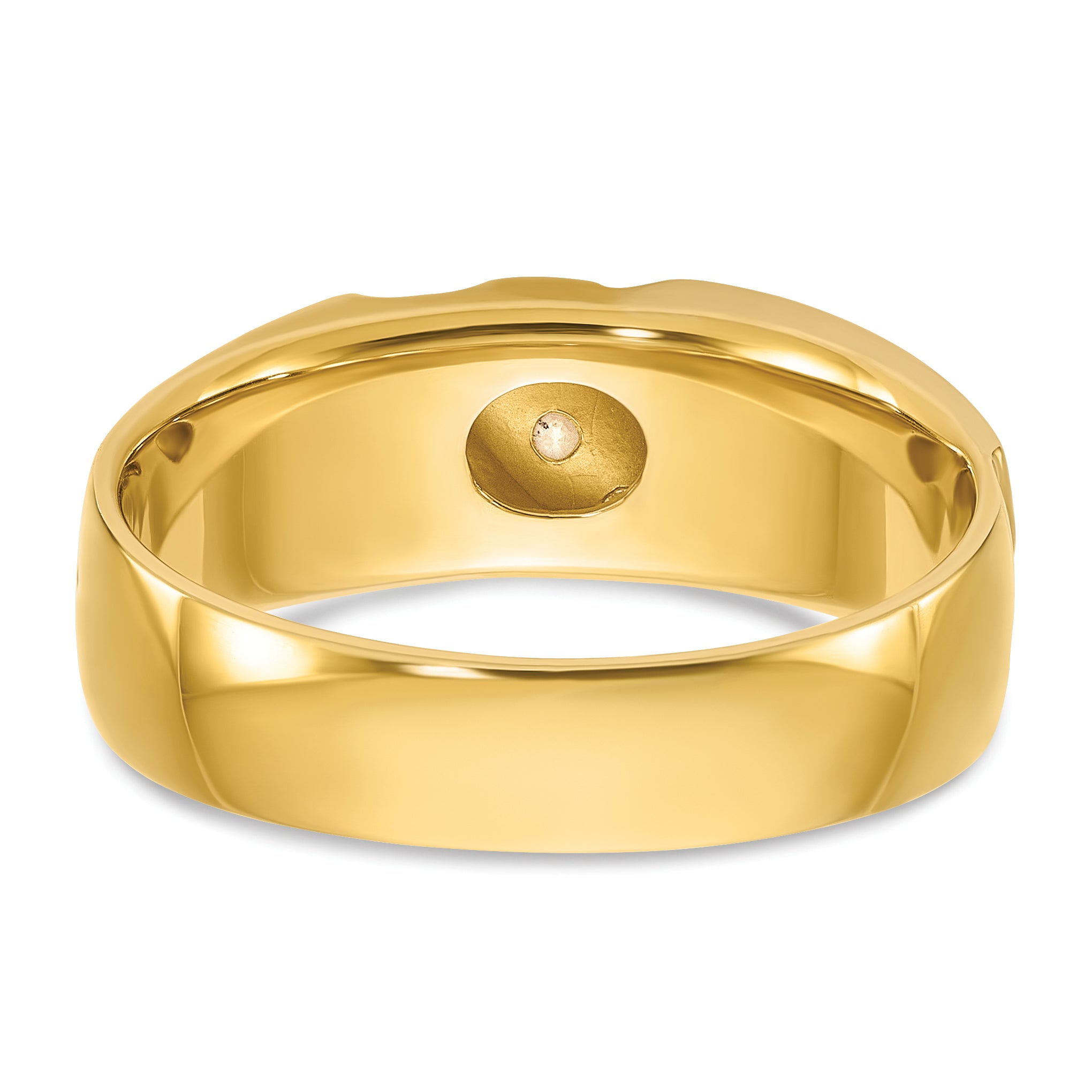 10k Two-tone Men's Polished Satin and Grooved 3-Stone 1/6 Carat A Quality Diamond Ring