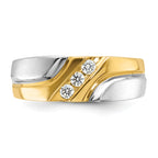 Two-tone Polished Satin and Grooved Mens 3-Stone Ring Mounting, Mounting Only - Sophia Jewelers