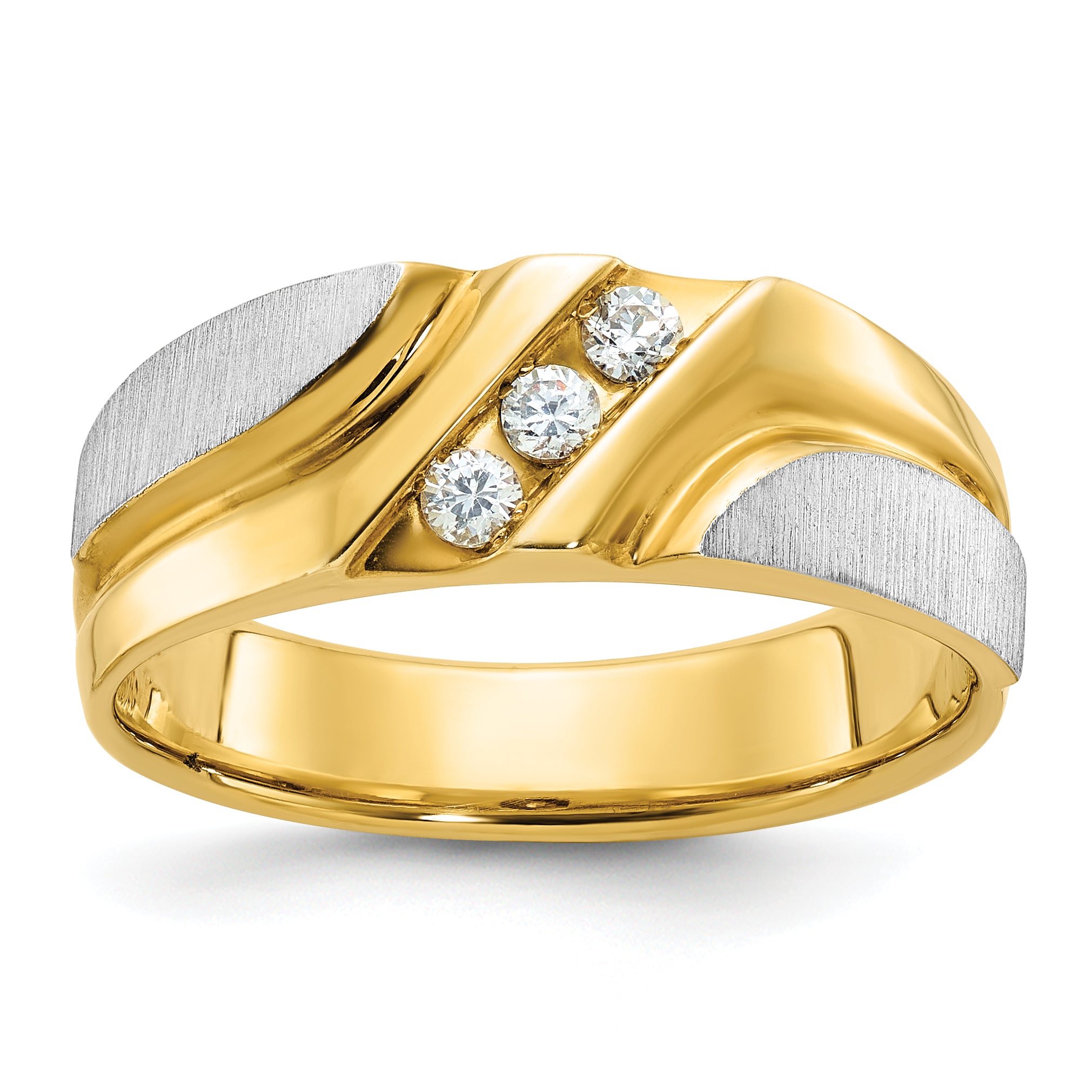 Two-tone Polished Satin and Grooved Mens 3-Stone Ring Mounting, Mounting Only - Sophia Jewelers Main image